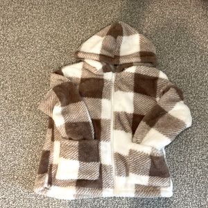 plad jacket zip up hoodie brown and white from SHEIN